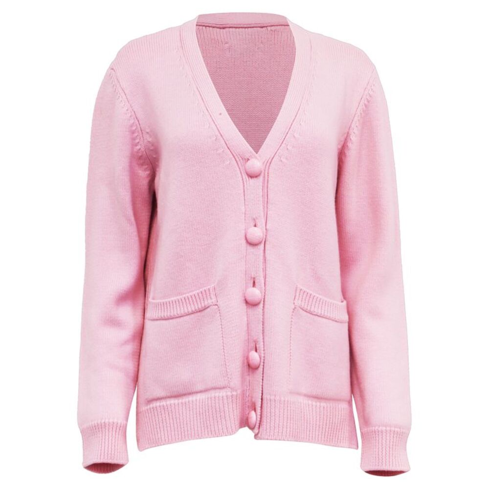 Ganni V-Neck Knit Cardigan in Pink Wool